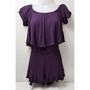 Mary & Mabel Pull-On Eggplant Purple Beach Cover Up Shorts Romper•USA Made•Sz. S